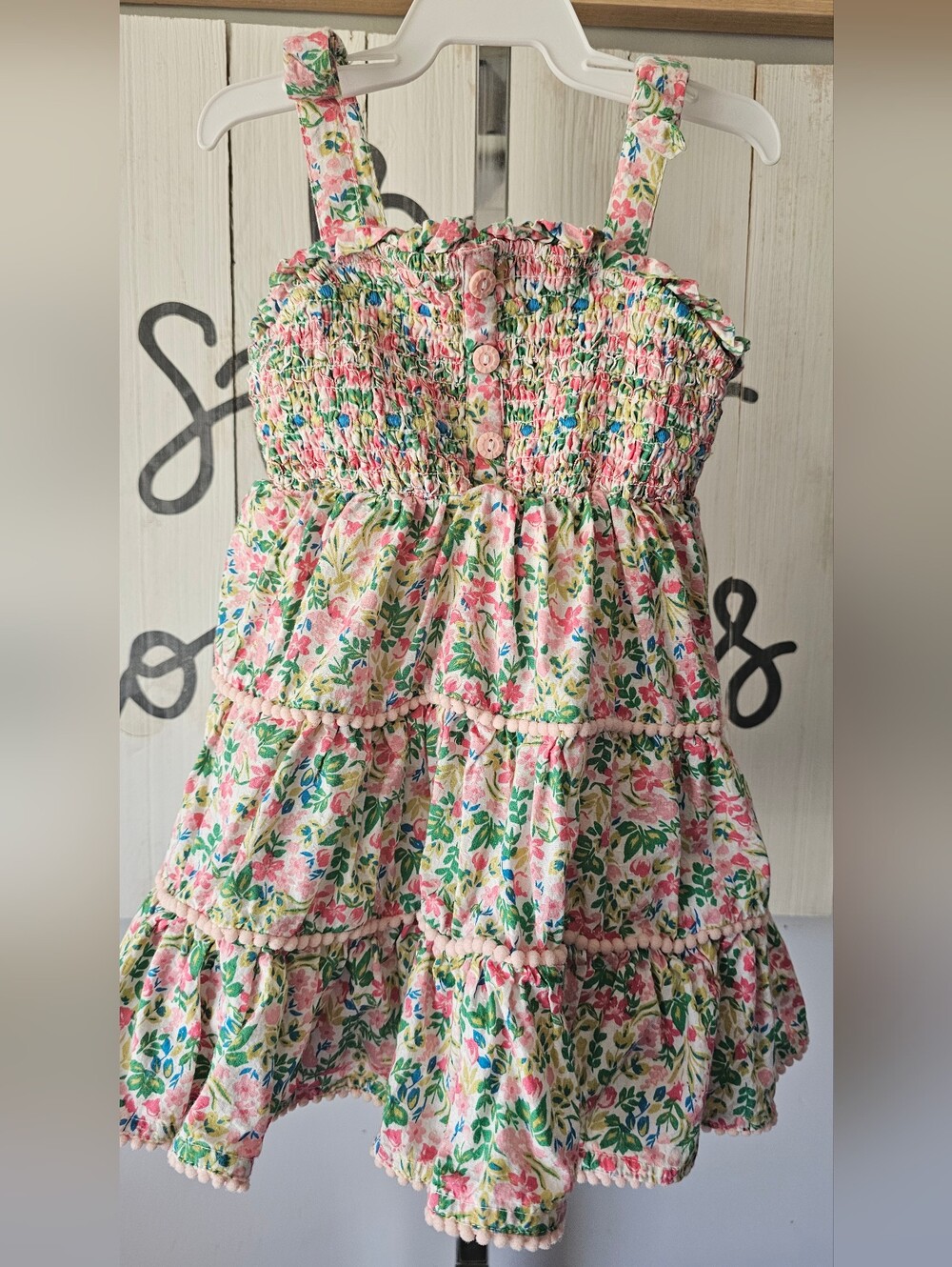 Floral Smocked Sundress in Pink, Green & Blue